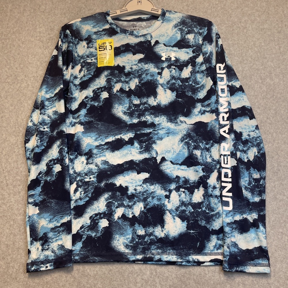 Under Armour Iso Chill Shore Break Camo Shirt Sz YL Blue Long Sleeve Stretch